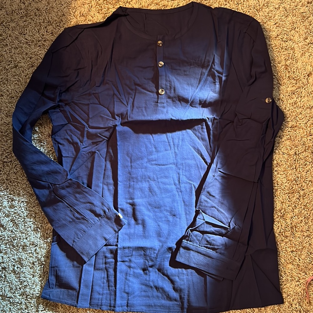 Ebifin - Men's Long Sleeve Henley Shirt - Size M